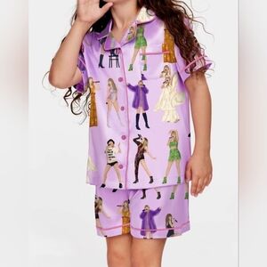 Taylor Swift Eras Tour Print Satin Silky Like Pajama Set Youth XL Purple Pink
